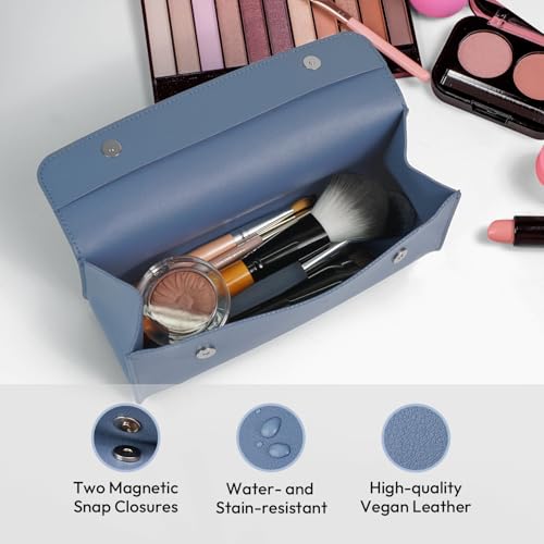 carrotez Stylish PU Leather Small Makeup Bag, Makeup Brush Bag - Soft Blue - color: Soft Blue