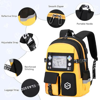 Scothen Boys Backpack, Cool Luminous Kids School Backpacks with Lunch Bag - color: Yellow