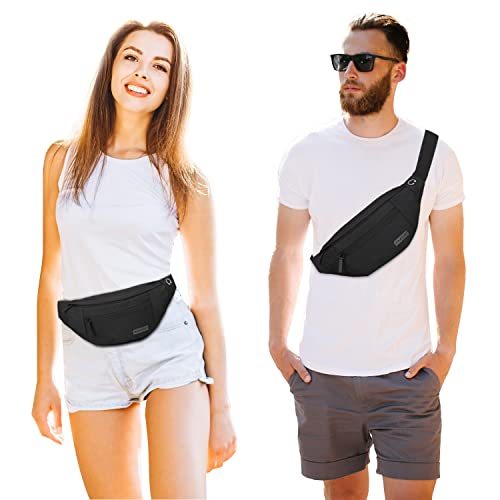 MAXTOP Large Fanny Pack for Women Men Crossbody Bag with 4-Zipper Pockets - color: Black