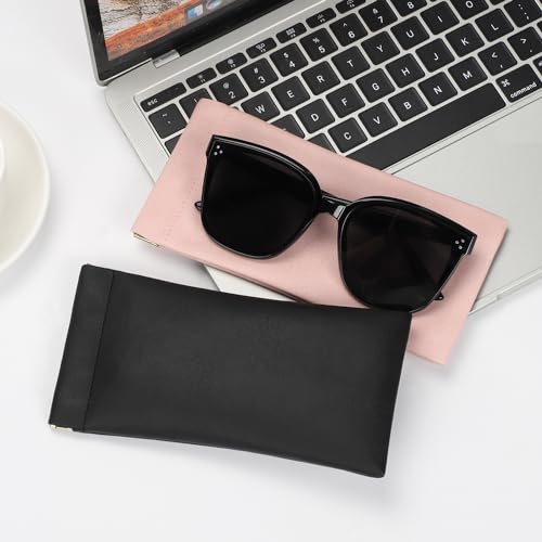 Sightor Sunglass Case, 2 Pcs Soft Eyeglass Cases for Women Glasses Pouch - color: Black, Rose