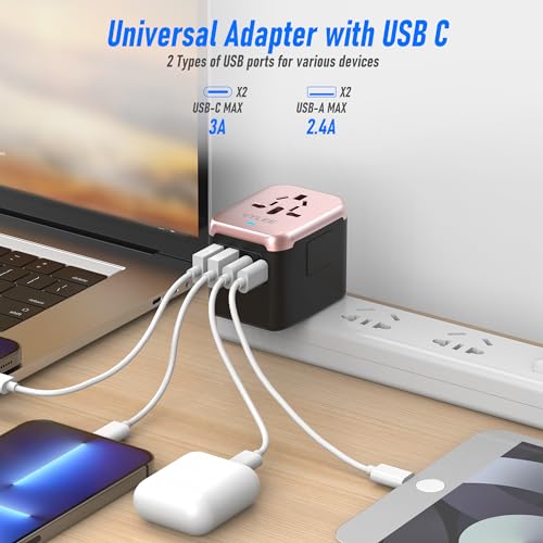 VYLEE Universal Travel Adapter, 5 in 1 International Power Adapter - color: Rose Gold