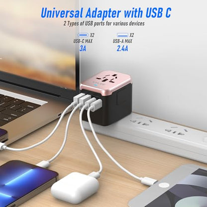 VYLEE Universal Travel Adapter, 5 in 1 International Power Adapter - color: Rose Gold