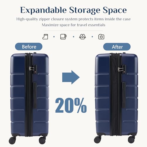 OLIXIS 24 Inch Carry-On Suitcase, Hardside Rolling Luggage, Blue - color: Blue, size: 24 IN
