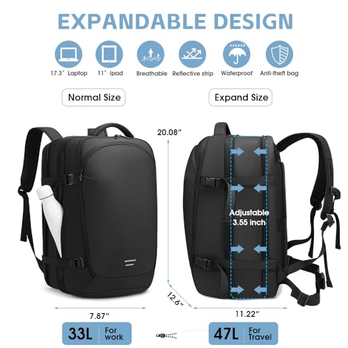 TANGCOLR Vacuum Travel Backpack with Pump for Men Women, 42L Expandable Vacpack Laptop Backpack Flight Approved with Vacuum Compression System - color: Black-a42l
