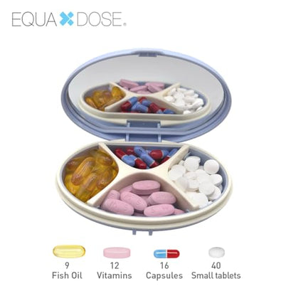 Equadose Oval Compact Pill Case, Portable Organizer with Mirror, Blue - color: Oval/Blue