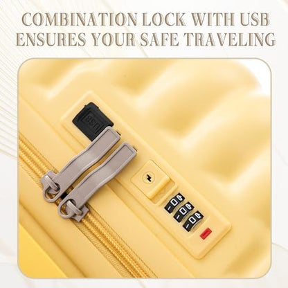 3 Luggage Sets, ABS Hardshell Suitcases Spinner Wheel with Combination Lock - color: Vertical stripes yellow, size: 20/24/28 Inch
