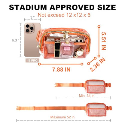 PREDAY Clear Fanny Pack Women Small Transparent Stadium Approved Belt Bag - color: Orange