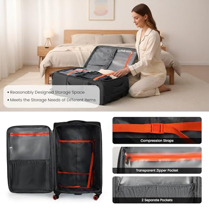 Suitcases w/Wheels 32 inch Luggage,Large Softside Suitcase - color: Black, size: Checked-Extra Large 32-Inch