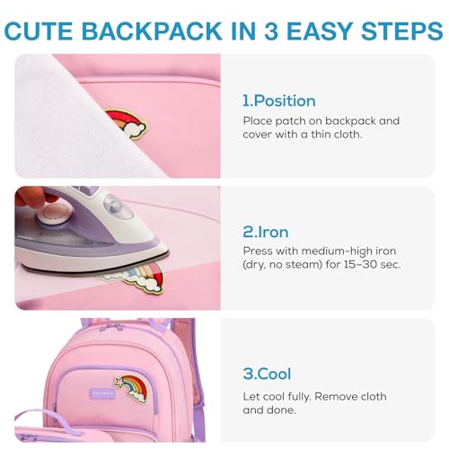 mommore Personalized Backpack Girls School Bookbag Iron-On Patches - color: Pink Purple-custom