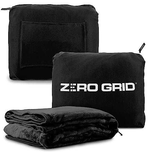 Zero Grid Lightweight Airplane & Travel Blanket with Foot Pockets, Black - color: Black