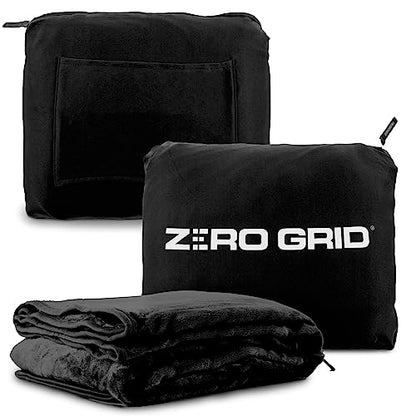 Zero Grid Lightweight Airplane & Travel Blanket with Foot Pockets, Black - color: Black