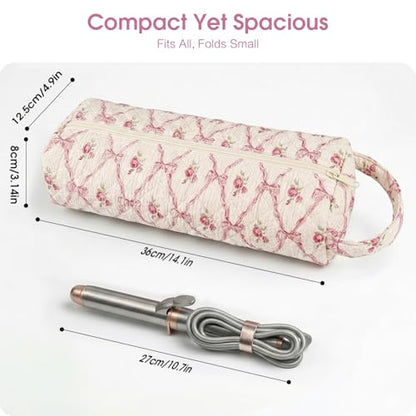 Bow Floral Hair Tools Bag Compatible with Dyson Airwrap Shark FlexStyle - color: Bow & Floral Print