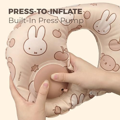 MIPOW x Miffy Inflatable Travel Neck Pillow, Press to inflate U Neck Pillow, Milk Silk Portable Neck Support Pillow
