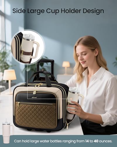 LOVEVOOK Rolling Laptop Bag for Women, Underseat Carry On Bag with Wheels - color: Khaki-apricot