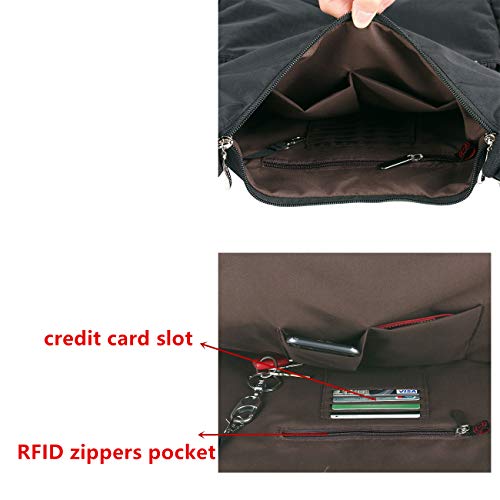 MHCNLL Anti Theft Crossbody Purse RFID Women Nylon Waterproof Lightweight Shoulder Bag - color: Black