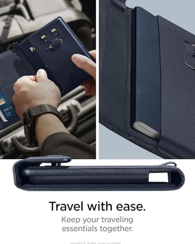 Spigen Life Passport Card Cover Holder, RFID Blocking - color: Navy Blue