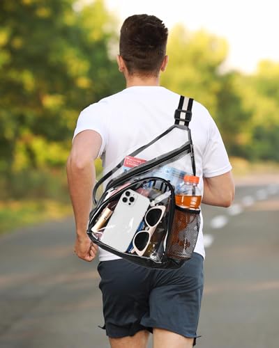 HULISEN Clear Sling Bag for Stadium Events, Transparent Crossbody Backpack - color: Black and White Stripe