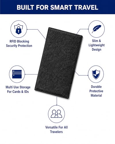 Brookstone RFID 차단 여권 커버, 슬림 여행용 문서 홀더 - color: 블랙.