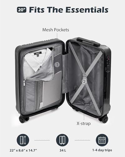 Coolife PC+ABS Hardshell Luggage, TSA Lock, Spinner Wheels, 20in Carry-On - color: navy, size: 20 inch