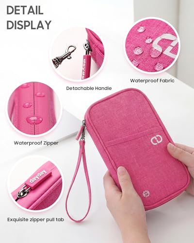 Family Passport Holder for Travel, RFID Blocking Travel Wallet with Zipper - color: Rose Red