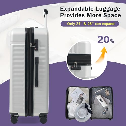 Merax 3 Piece Luggage Sets, Hardside Lightweight Carry on Suitcase - color: White Grey, style: 3 Piece-20+24+28