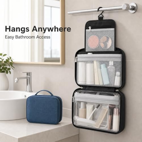 Portable Travel Toiletry Bag, Waterproof Makeup Organizer with Handle (2, Black Set) - color: Black&Navy Set