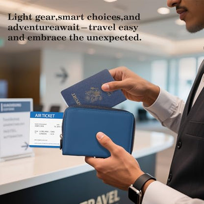 CoBak Passport Holder Cover with Safe Zipper Closure - color: Dark Blue