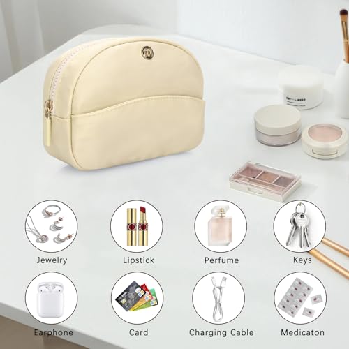 Small Travel Makeup Bag, Nylon Cosmetic Toiletry Organizer Pouch (beige) - color: beige