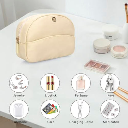 Small Travel Makeup Bag, Nylon Cosmetic Toiletry Organizer Pouch (beige) - color: beige