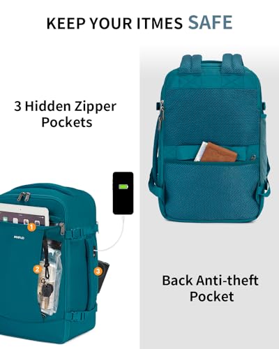 ECOHUB Travel Backpack Airlines Approved Personal Item Bag Carry On Backpack - color: Blue Green, size: 17 inch underseat