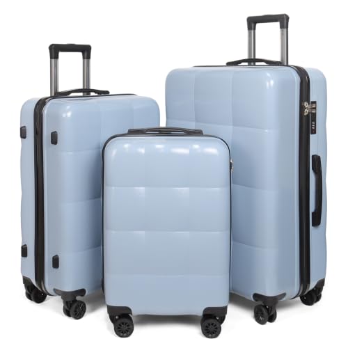 Luggage Sets, 3 Piece Durable Suitcase Set with Spinner Wheels, 3 Pcs Hard Shell Lightweight Luggage, Large Checked Travel Suitcases, 20/24/28 Inch Blue - color: Blue