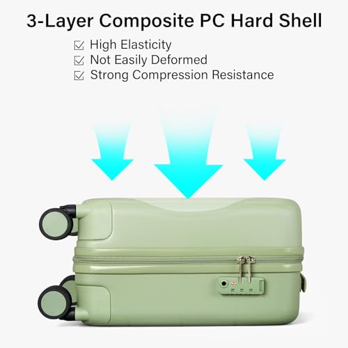 Hanke Underseat Carry On Luggage with Wheels, Hardside Small Suitcase - color: Bamboo Green, size: 16 Inch