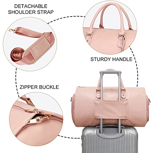 Modoker 2-in-1 PU Leather Garment Duffle Bag with Shoulder Strap, Pink - color: Pink