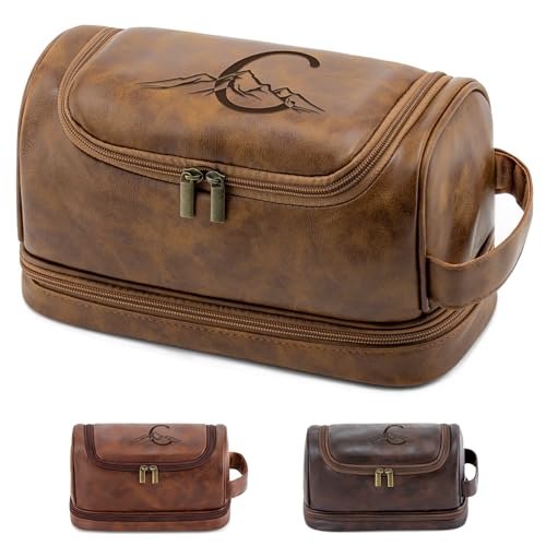 Personalized Husband Birthday Gift Travel Toiletry Bag for Men Him - color: Light Brown, style: C