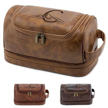 Personalized Husband Birthday Gift Travel Toiletry Bag for Men Him - color: Light Brown, style: C