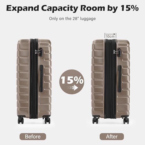 Coolife Lightweight Luggage with TSA Lock,3 Piece Set Brown - color: Brown, size: 3 Piece Set (20in/24in/28in)