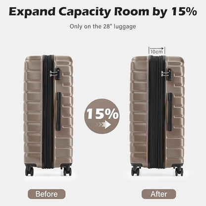 Coolife Lightweight Luggage with TSA Lock,3 Piece Set Brown - color: Brown, size: 3 Piece Set (20in/24in/28in)