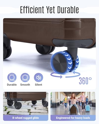 LIGHT FLIGHT Luggage Sets 3 Pcs Suitcase with Wheels,20"/24"/28",Brown - color: Brown, size: X Large