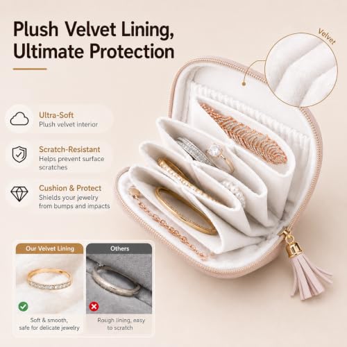 Small Travel Jewelry Case Soft Leather Velvet Lined Organizer Pouch (Pink) - color: Pink