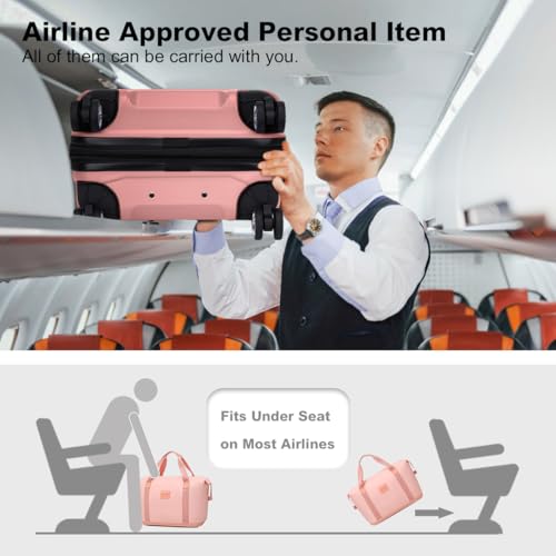 Kono Luggage Set 4 Piece Carry On Hardside Luggage with Spinner Wheels - color: Nude/Rose Pink, size: 12+20-inch/Db/Tb