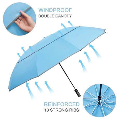G4Free 54/62 Inch Large Inverted Golf Umbrella Windproof Reflective Stripe - color: Sky Blue, size: 62 inch