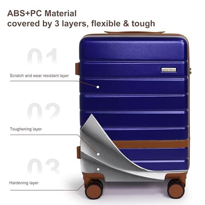 Lightweight Hardshell 3-Piece Luggage Set with 360° Silent Spinner Wheels | 20-Inch Carry-On Suitcase, TSA Lock, Durable PC+ABS Material, Ideal for Air Travel & Vacations (Blue) - color: Navy, size: 3 piece set (20")