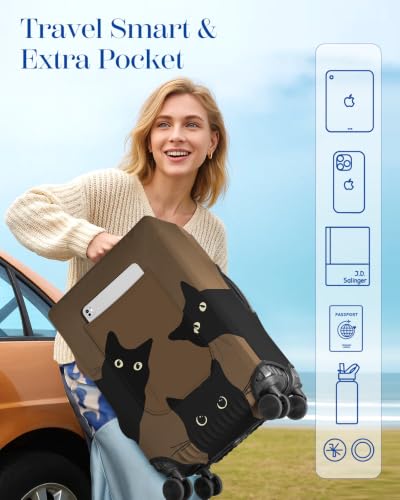 Slohif Stylish Luggage Cover with Storage Pocket 28-30 inch Playful Cat - color: Three Black Cats, size: L-(28-30)Inch