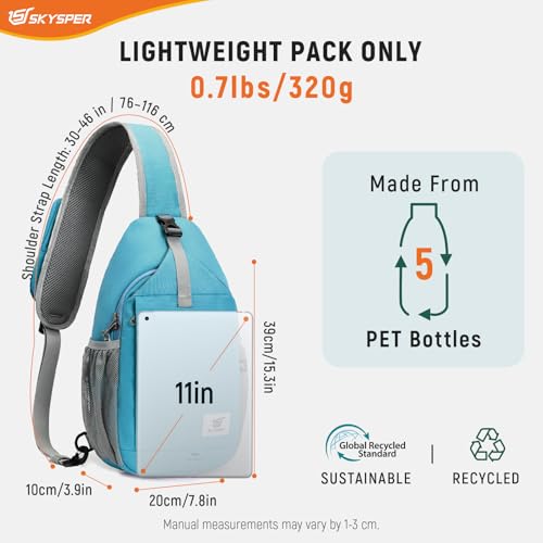 SKYSPER Sling Bag RFID Cross Body Bag Recycled Crossbody Backpack Travel Daypack - color: Teal
