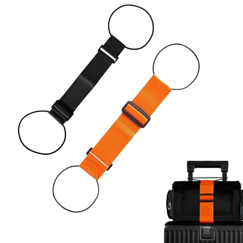 Luggage Connector Straps, Adjustable Bag Luggage Straps, 2PCS Black+Orange - color: Black+Orange