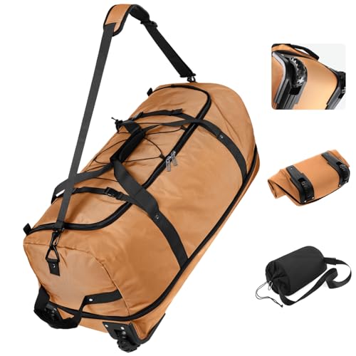 Vomgomfom Wheeled Collapsible Duffel Bag 110L-140L Expandable,Brown - color: Brown