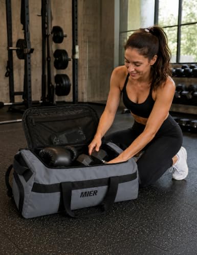 MIER Men's 60L Gym Duffle Bag Large Weekender Travel Duffel Backpack, Gray - color: Grey