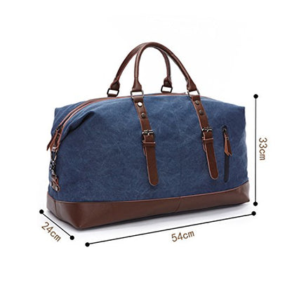 Coffee Canvas PU Leather Travel Tote Duffel Bag Carry on Bag Weekender Overnight Bag 21.3'' L x 13'' H x 9.4'' D - color: Coffee