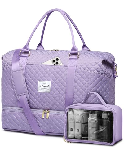 Travel Weekender Duffle Bag for Women: Overnight Bags with Shoe Compartment - color: 2-Purple, size: Large
