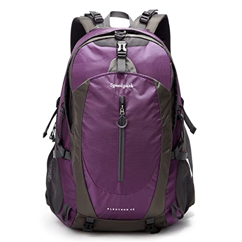 SPEEDPARK 40L Hiking Backpack, Lightweight Camping Daypack with Rain Cover - color: Purple